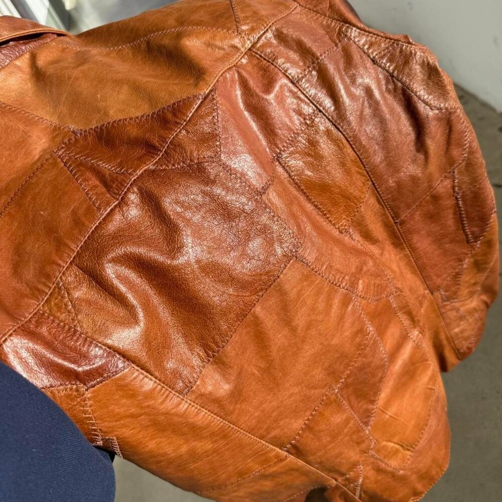 Vintage brown patchwork leather jacket - image 8